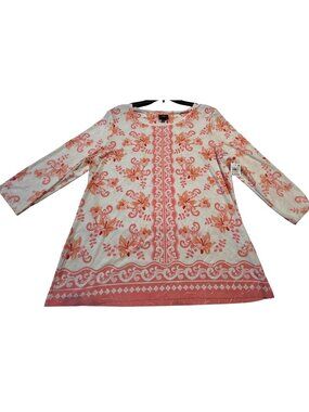 JM Collection Womens XL Jacquard Knit Tunic Peach Nectar Floral Design